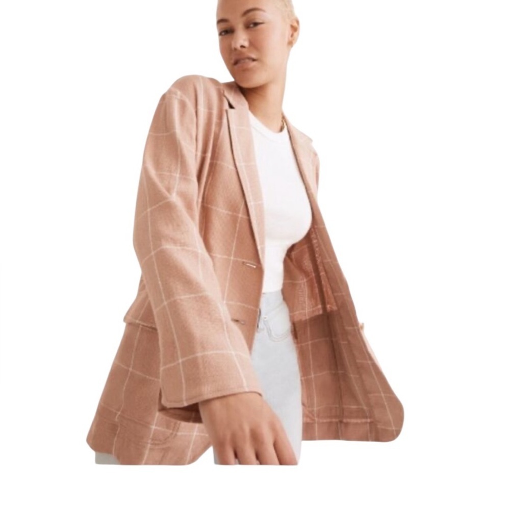 Madewell Breezewoven Larsen Blazer in Windowpane Sandstone